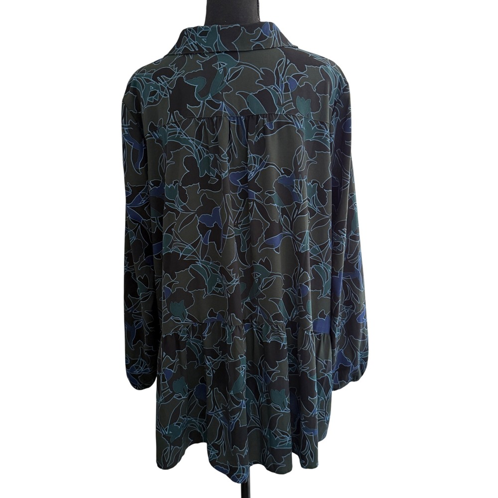 LOGO Lori Goldstein Green Floral Fairy Print Button Down Tunic Top Plus Size 1X - Picture 3 of 7